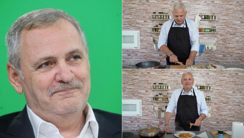 colaj de imagini cu liviu dragnea in timp ce rade si gateste